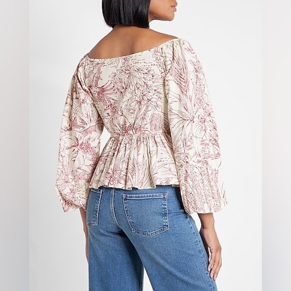 Express Printed Off The Shoulder Twist Front Peplum Top size Small - Picture 6 of 15